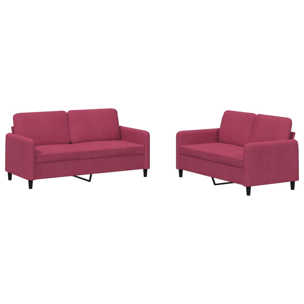 Set Di Divani 2 Pz Rosso Vino In Velluto