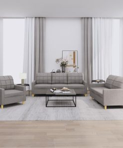 Set Di Divani 3 Pz Con Cuscini Tortora In Tessuto