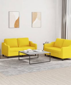 Set Di Divani 2 Pz Con Cuscini Giallo Chiaro In Tessuto
