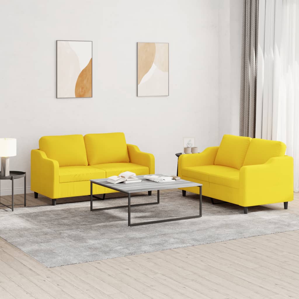 Set Di Divani 2 Pz Con Cuscini Giallo Chiaro In Tessuto