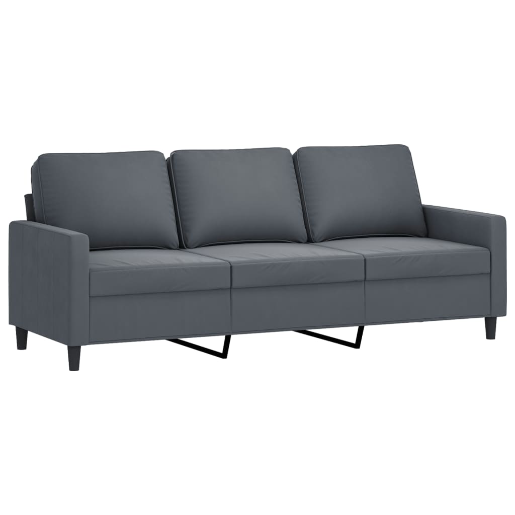 Set Di Divani 3 Pz Con Cuscini Grigio Scuro In Velluto