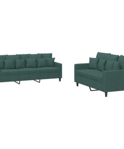 Set Di Divani 2 Pz Con Cuscini Verde Scuro In Velluto