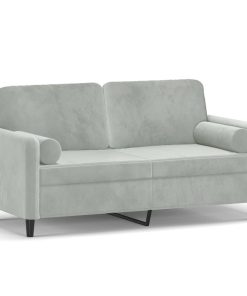 Divano A 2 Posti Con Cuscini Grigio Chiaro 140 Cm In Velluto