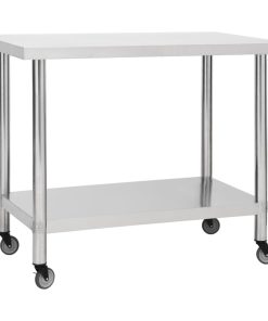 Tavolo Da Lavoro Cucina Con Ruote 100x30x85 Cm In Acciaio Inox