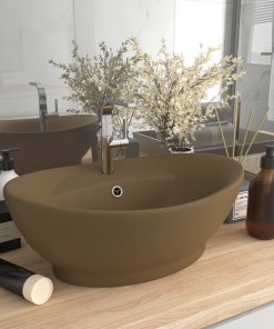 Lavandino Con Troppopieno Ovale Crema Opaco 58,5x39cm Ceramica