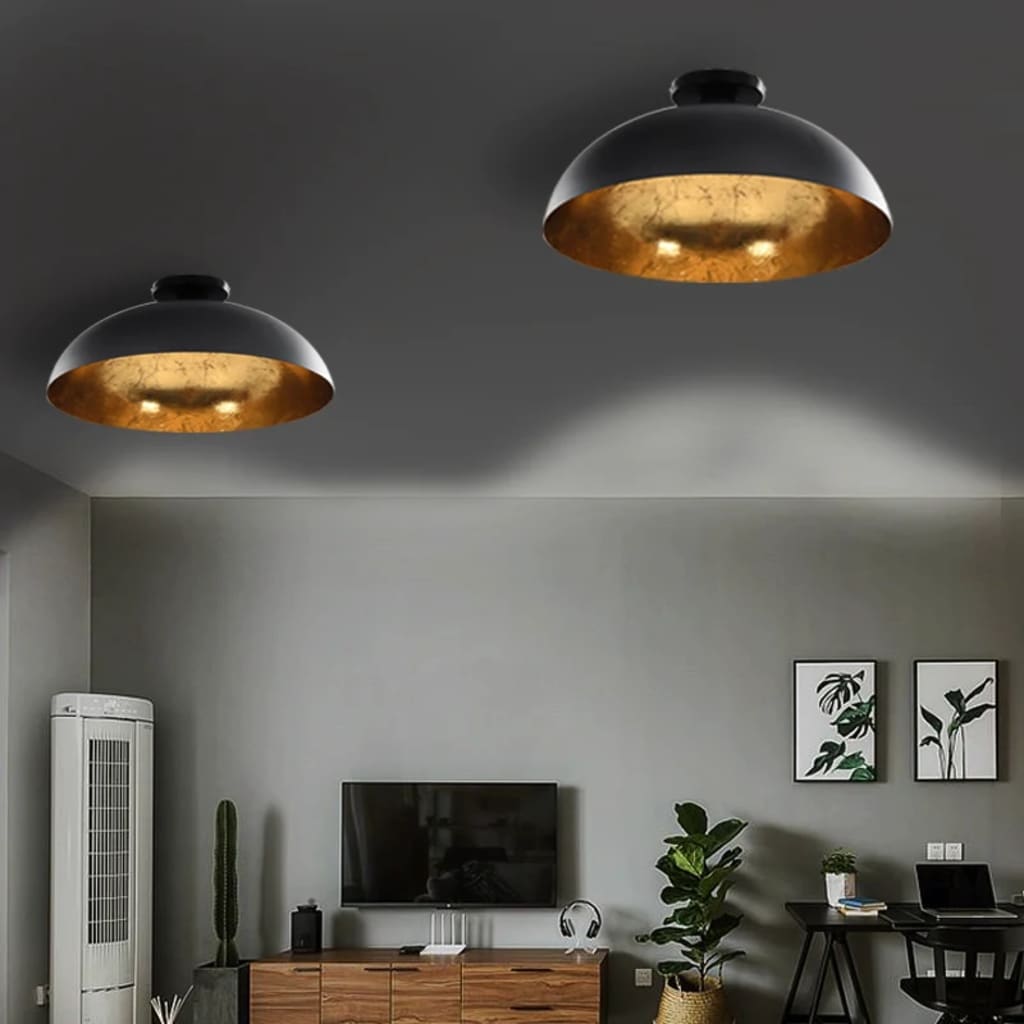 Lampadari 2 Pz Nero E Oro SemI-Sferici E27