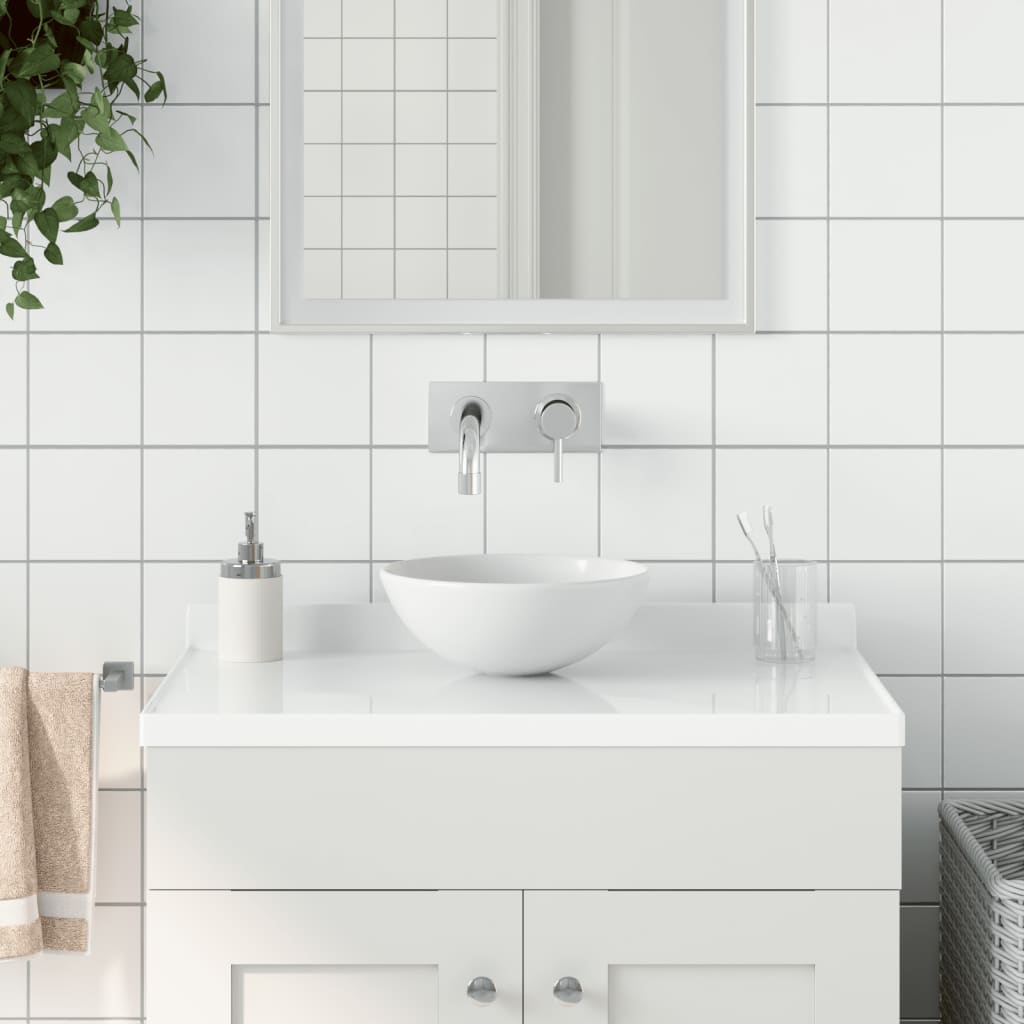 Lavandino Da Bagno In Ceramica Bianco Opaco Rotondo