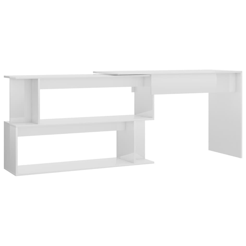 Scrivania Angolo Bianco Lucido 200x50x76 Cm Legno Multistrato