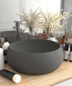 Lavandino Lusso Rotondo Grigio Scuro Opaco 40x15 Cm In Ceramica