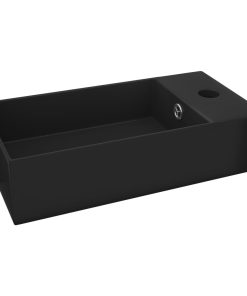 Lavandino Con Troppopieno In Ceramica Nero Opaco