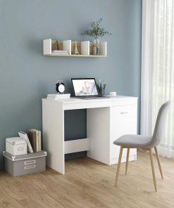 Scrivania Bianca 100x50x76 Cm In Legno Multistrato