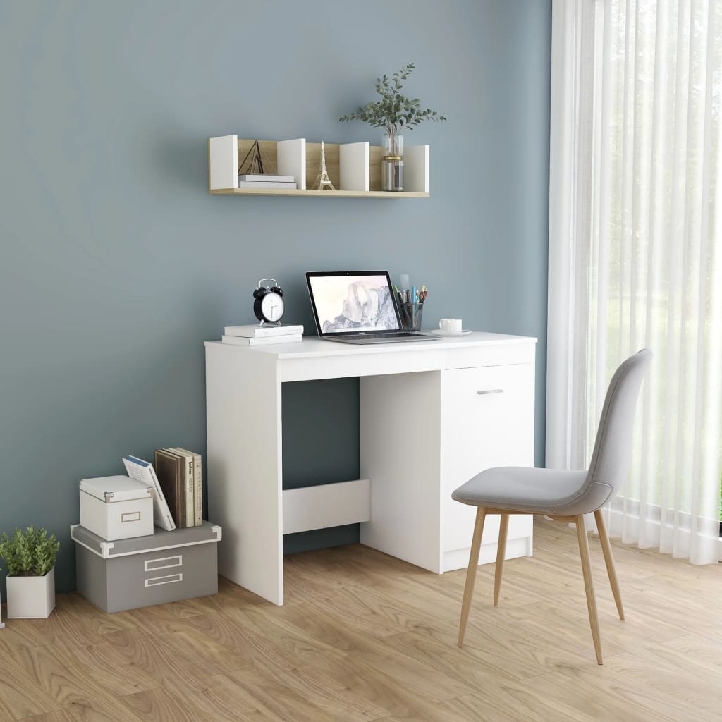 Scrivania Bianca 100x50x76 Cm In Legno Multistrato