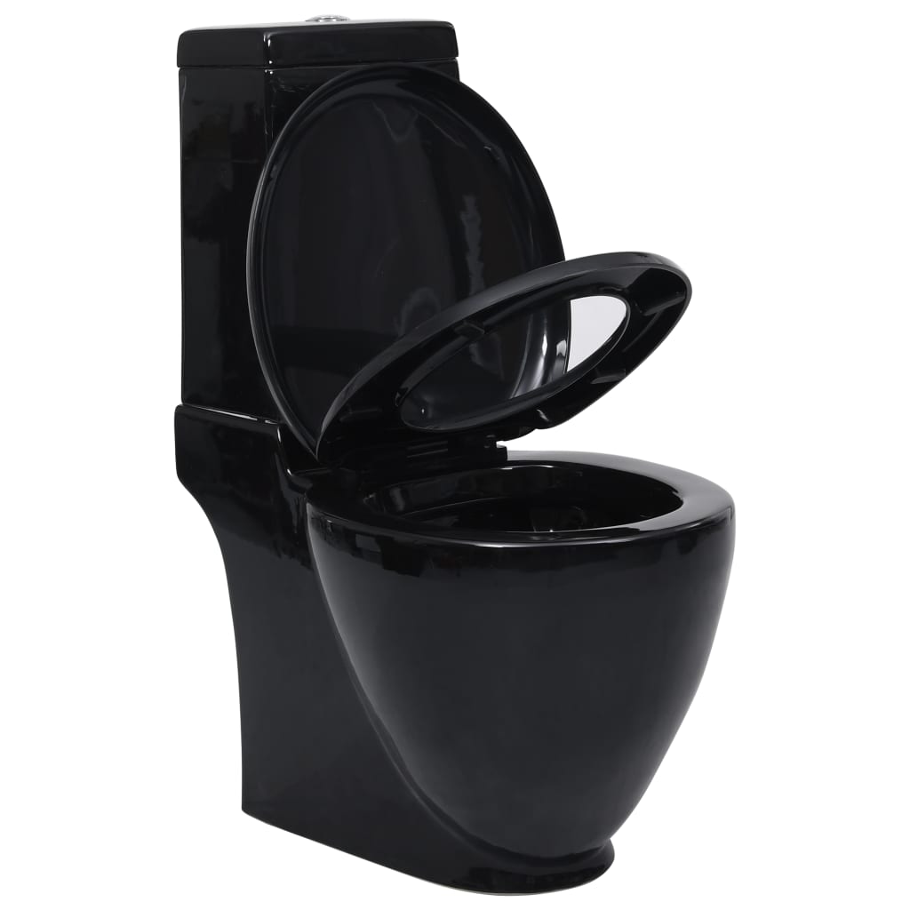 Vaso Wc In Ceramica Da Bagno Rotondo Base Con Scarico Nero - Image 4