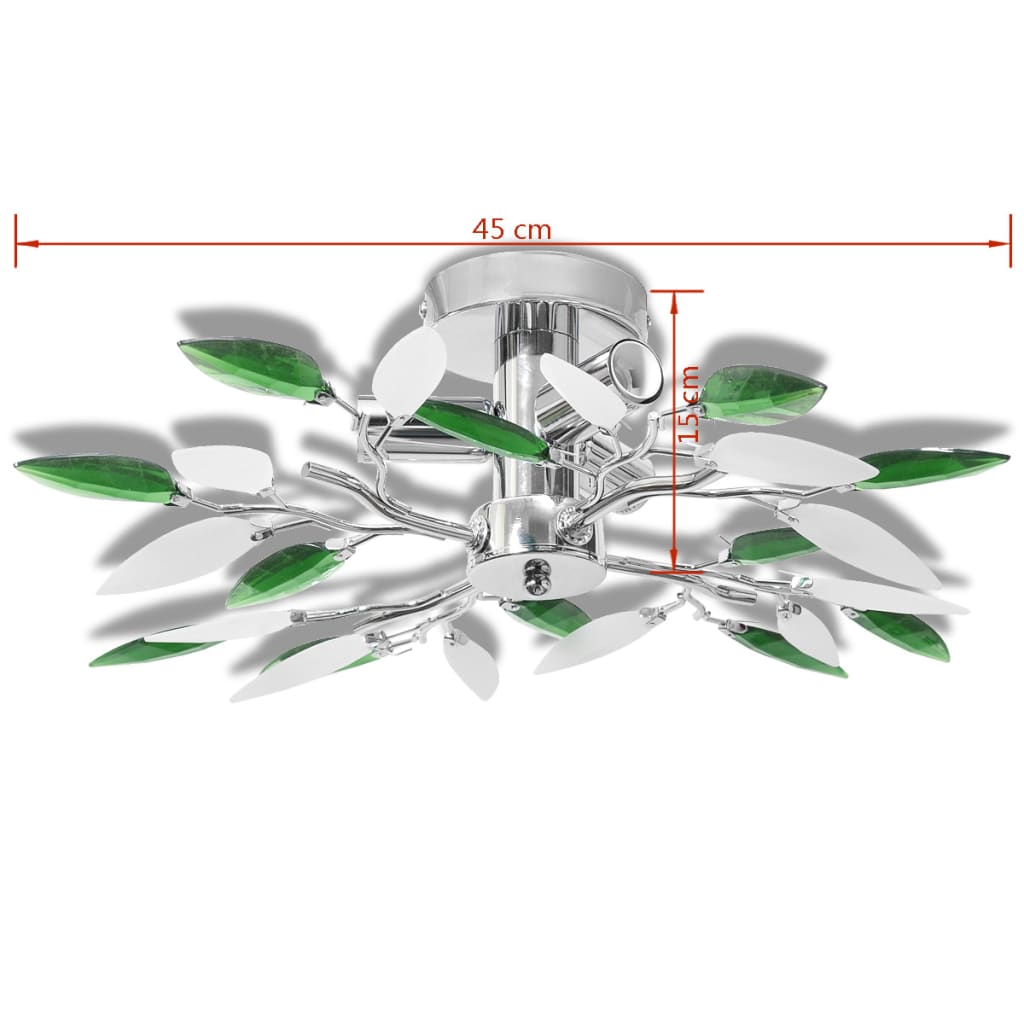 Lampada Soffitto Foglie Bianco E Verde Cristallo Acrilico 3xe14 - Image 3