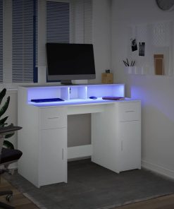 Scrivania Con Luci Led Bianca 120x55x91 Cm In Truciolato