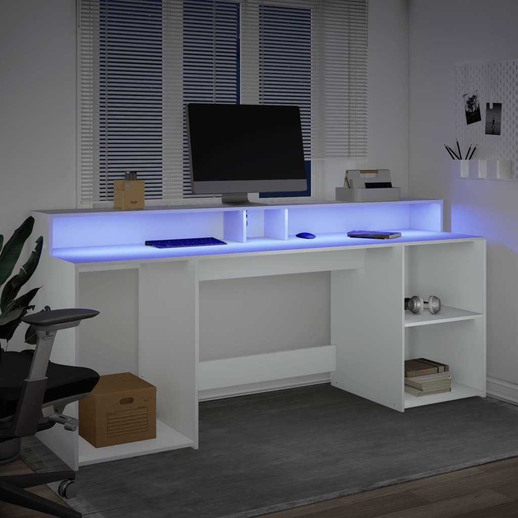 Scrivania Con Luci Led Bianca 200x55x91 Cm In Truciolato