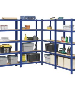 Mensole Portaoggetti 5 Strati 4pz Blu Acciaio Legno Multistrato