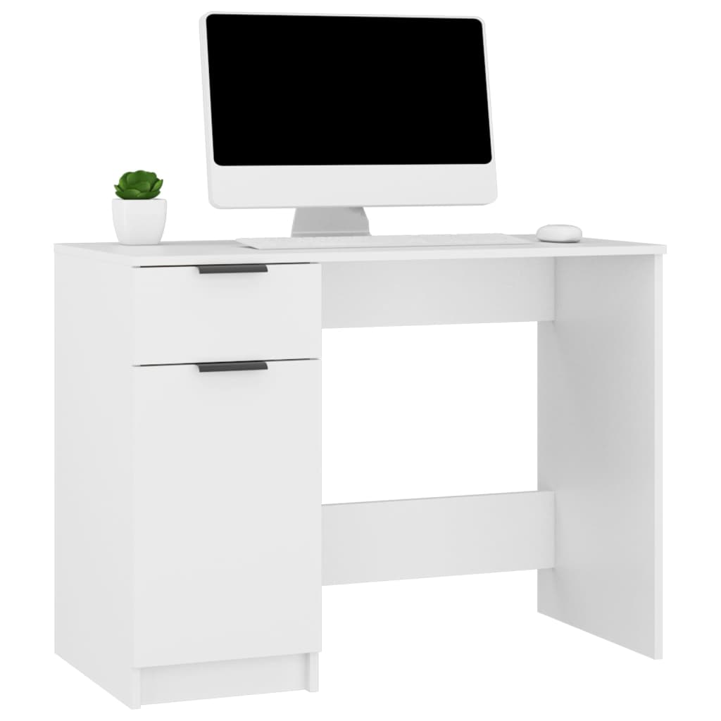 Scrivania Bianca 100x50x75 Cm In Legno Multistrato