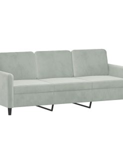 Divano A 3 Posti Grigio Chiaro 180 Cm In Velluto