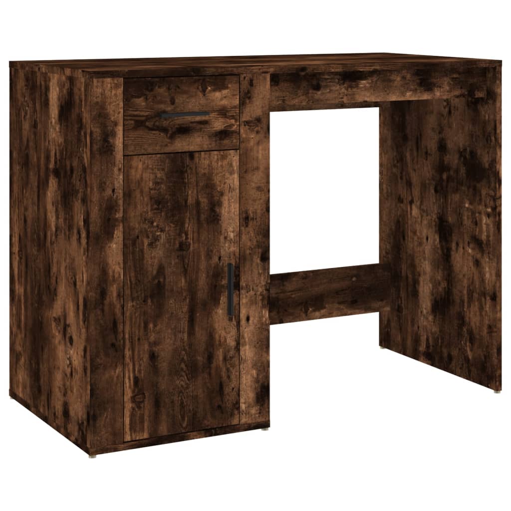 Scrivania Con Armadietto Rovere Fumo In Legno Multistrato