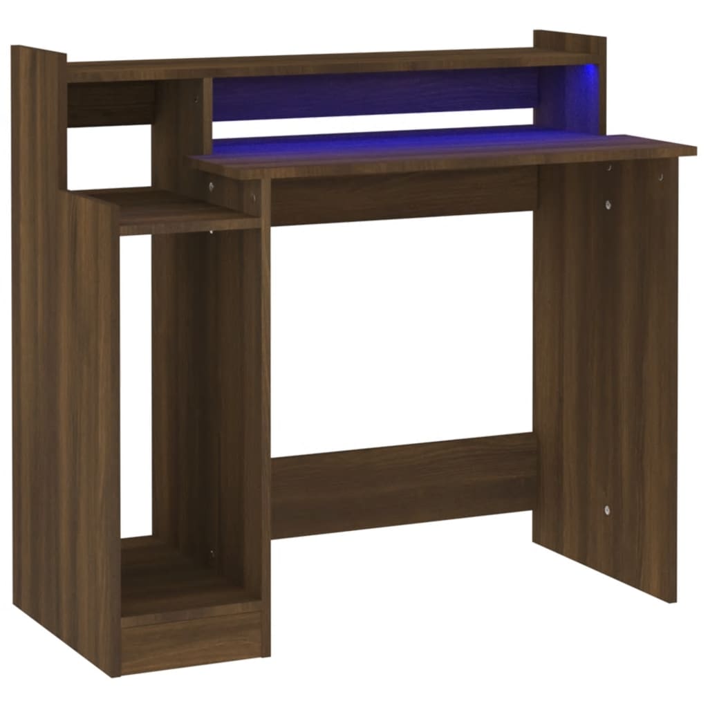 Scrivania Con Luci Led Marrone Rovere 97x45x90cm In Multistrato