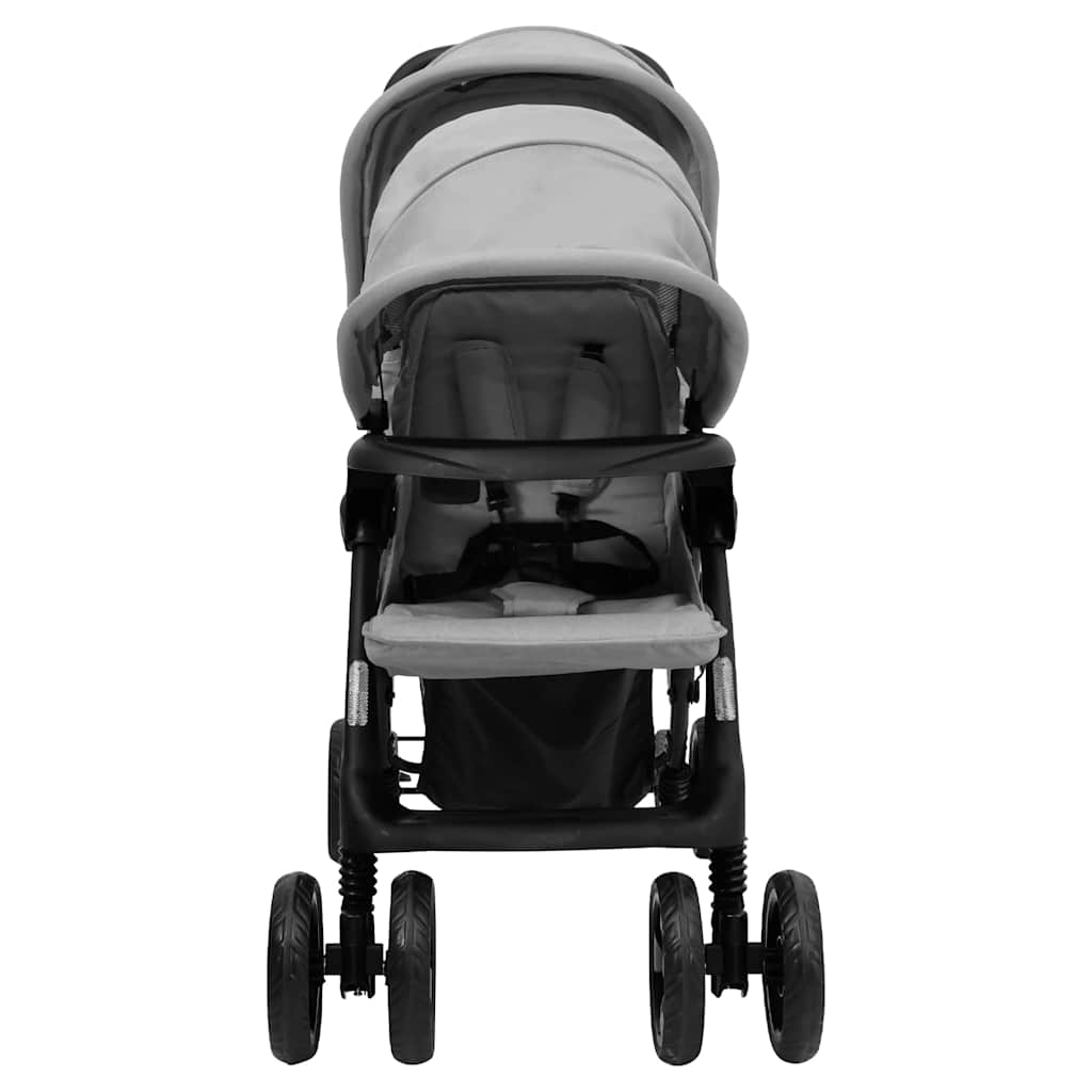 Passeggino Gemellare A Tandem Grigio Chiaro In Acciaio