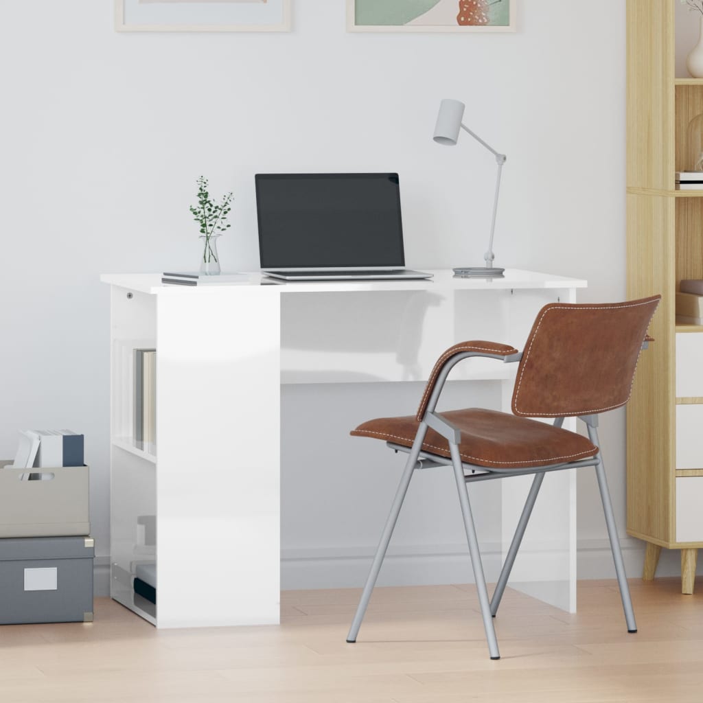 Scrivania Bianco Lucido 100x55x75 Cm In Legno Multistrato
