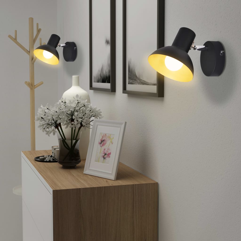 Applique 2 Pz Per 2 Lampadine E27 Nero E Oro - Image 5