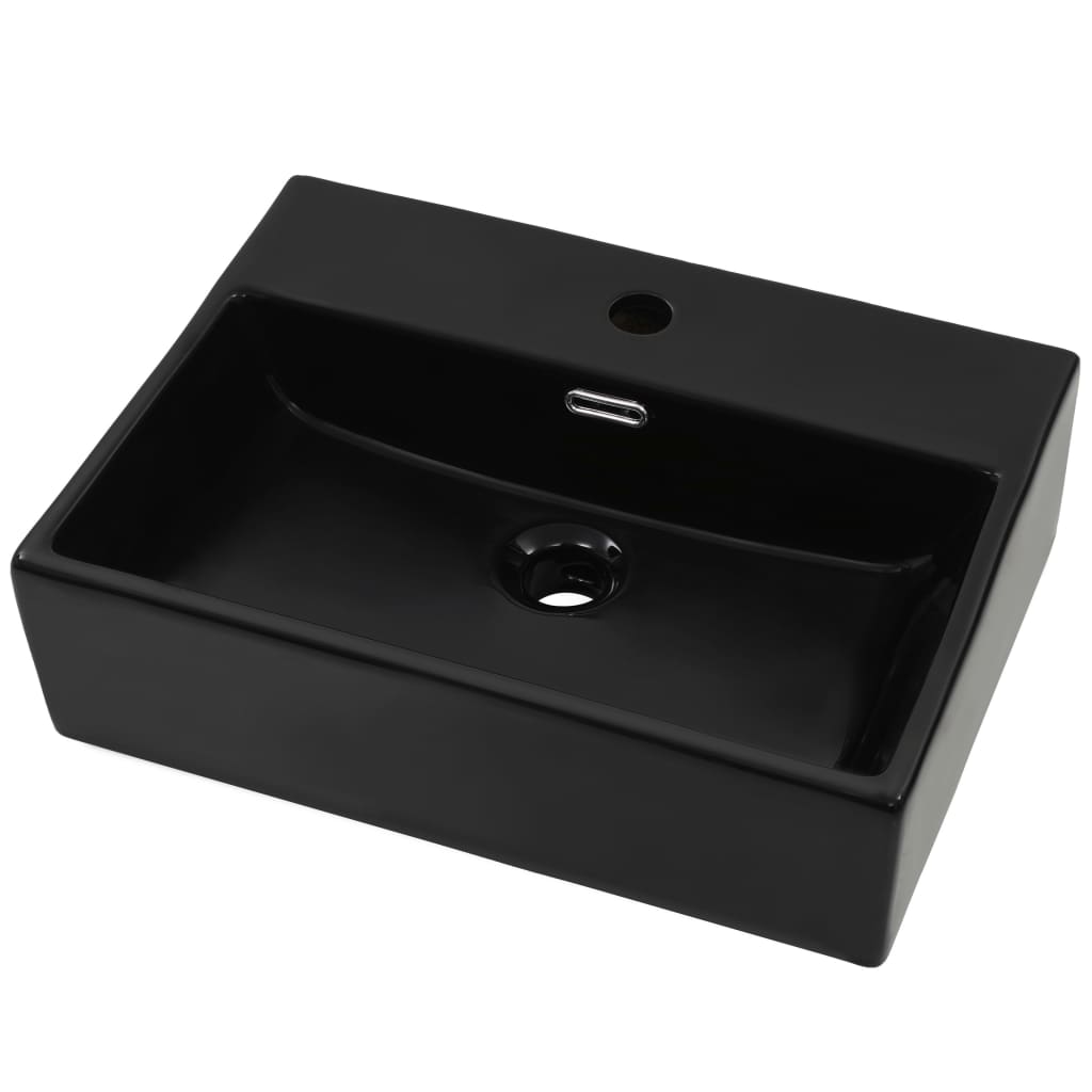 Lavandino Con Foro Rubinetto In Ceramica Nero 51,5x38,5x15 cm