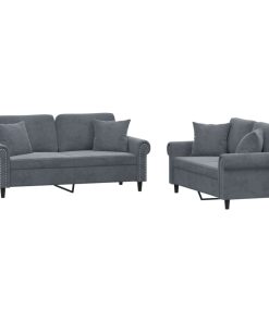 Set Di Divani 2 Pz Con Cuscini Grigio Scuro In Velluto