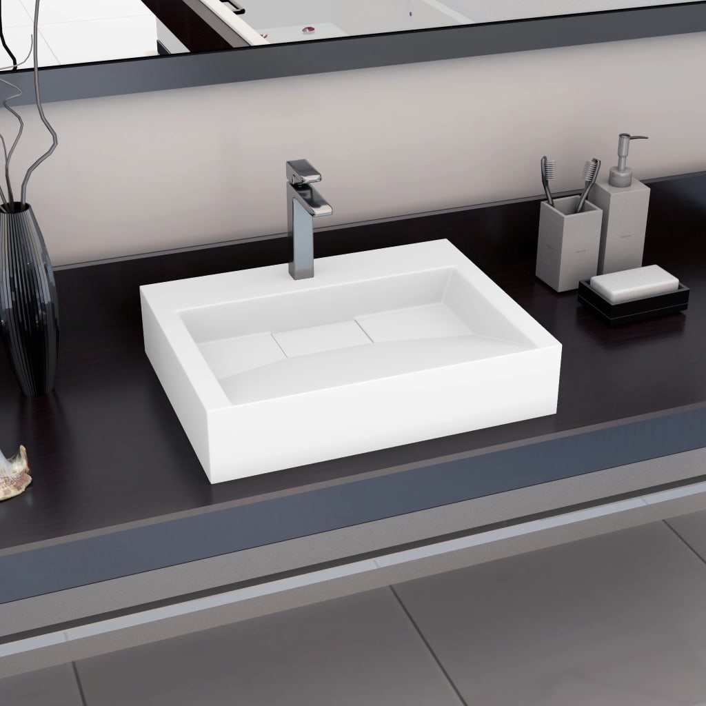 Lavandino 60x38x11 Cm Blocco In Marmo/minerale Bianco