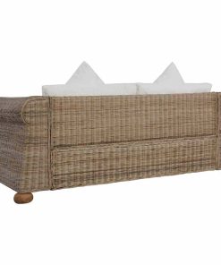 Divano A 2 Posti Con Cuscini In Rattan Naturale