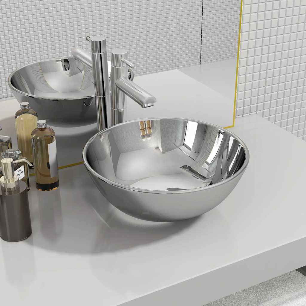 Lavandino 28x10 Cm In Ceramica Argento