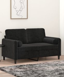 Divano A 2 Posti Con Cuscini Nero 120 Cm In Velluto