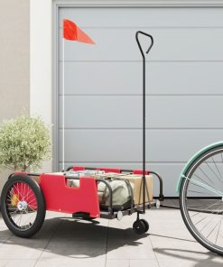 Rimorchio Da Bici Rosso E Nero In Tessuto Oxford E Ferro
