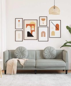 Divano A 3 Posti Con Cuscini Grigio Chiaro In Velluto