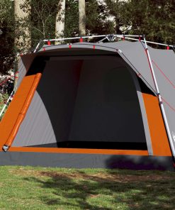 Tenda Campeggio Cabina 4 Pers. Grigio Arancione Rilascio Rapido