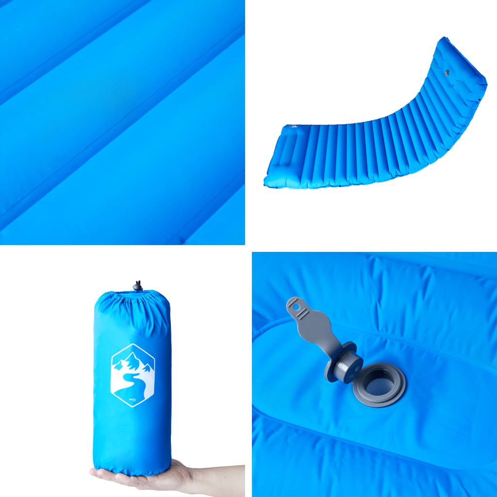 Materasso Da Campeggio Autogonfiabile Con Cuscini 1 Persona Blu - Image 5