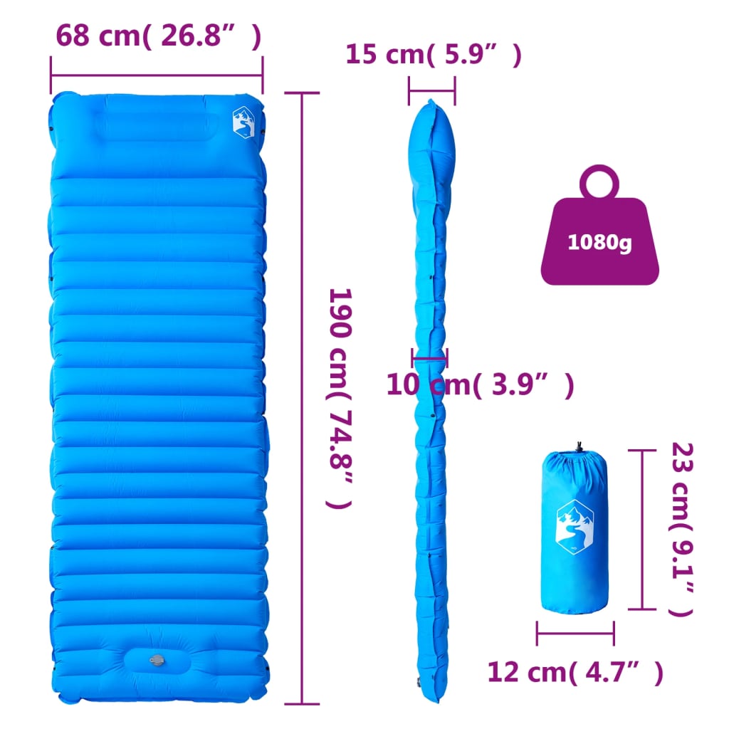 Materasso Da Campeggio Autogonfiabile Con Cuscini 1 Persona Blu - Image 6