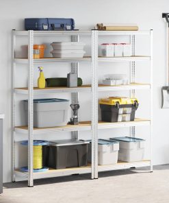 Mensole Portaoggetti 5 Strati 2 Pz Argento In Acciaio E Legno