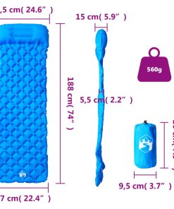 Materasso Da Campeggio Gonfiabile Con Cuscino 1 Persona Blu