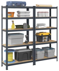 Mensole Portaoggetti 5 Strati 2pz Antracite In Acciaio E Legno