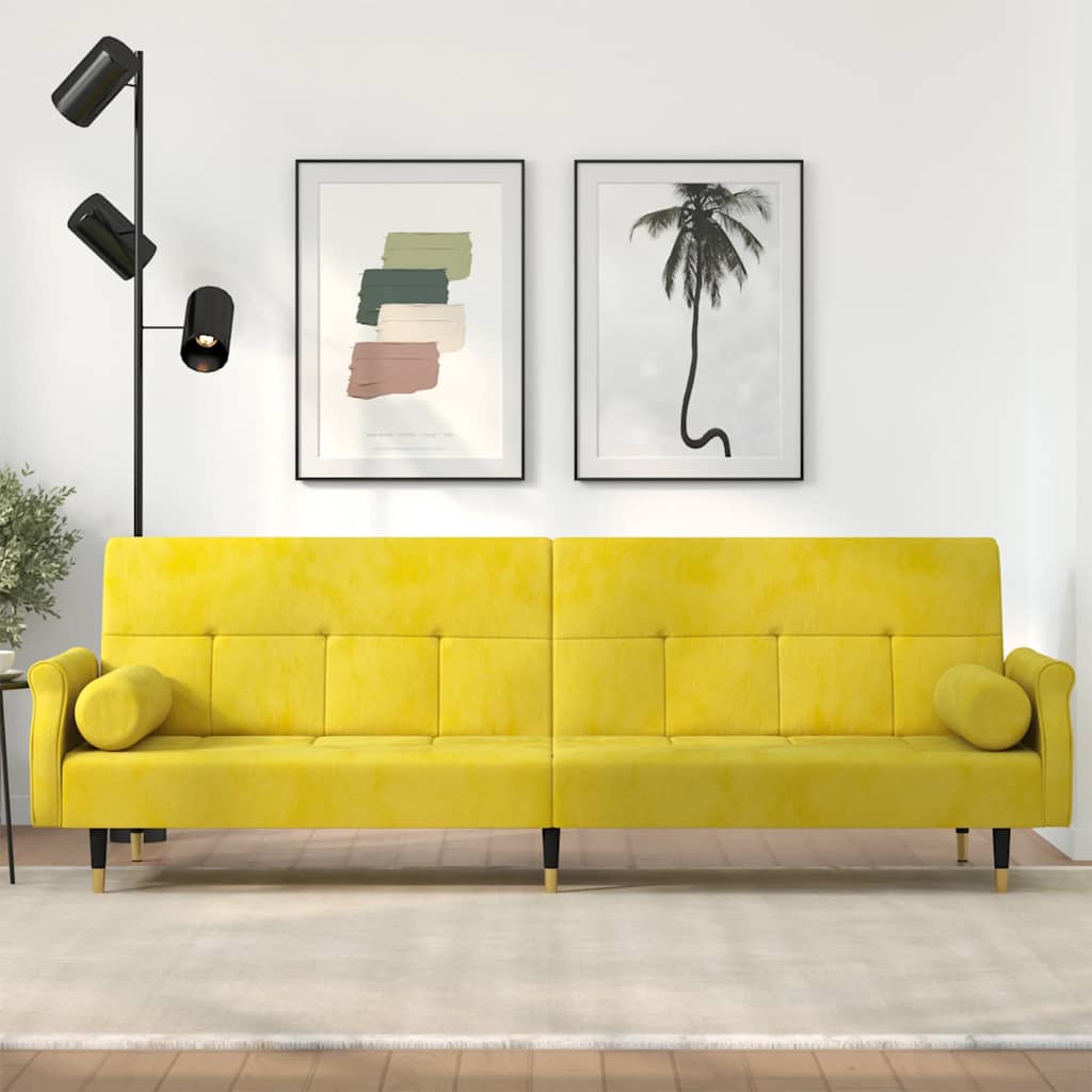 Divano Letto Con Cuscini Giallo In Velluto - Image 5
