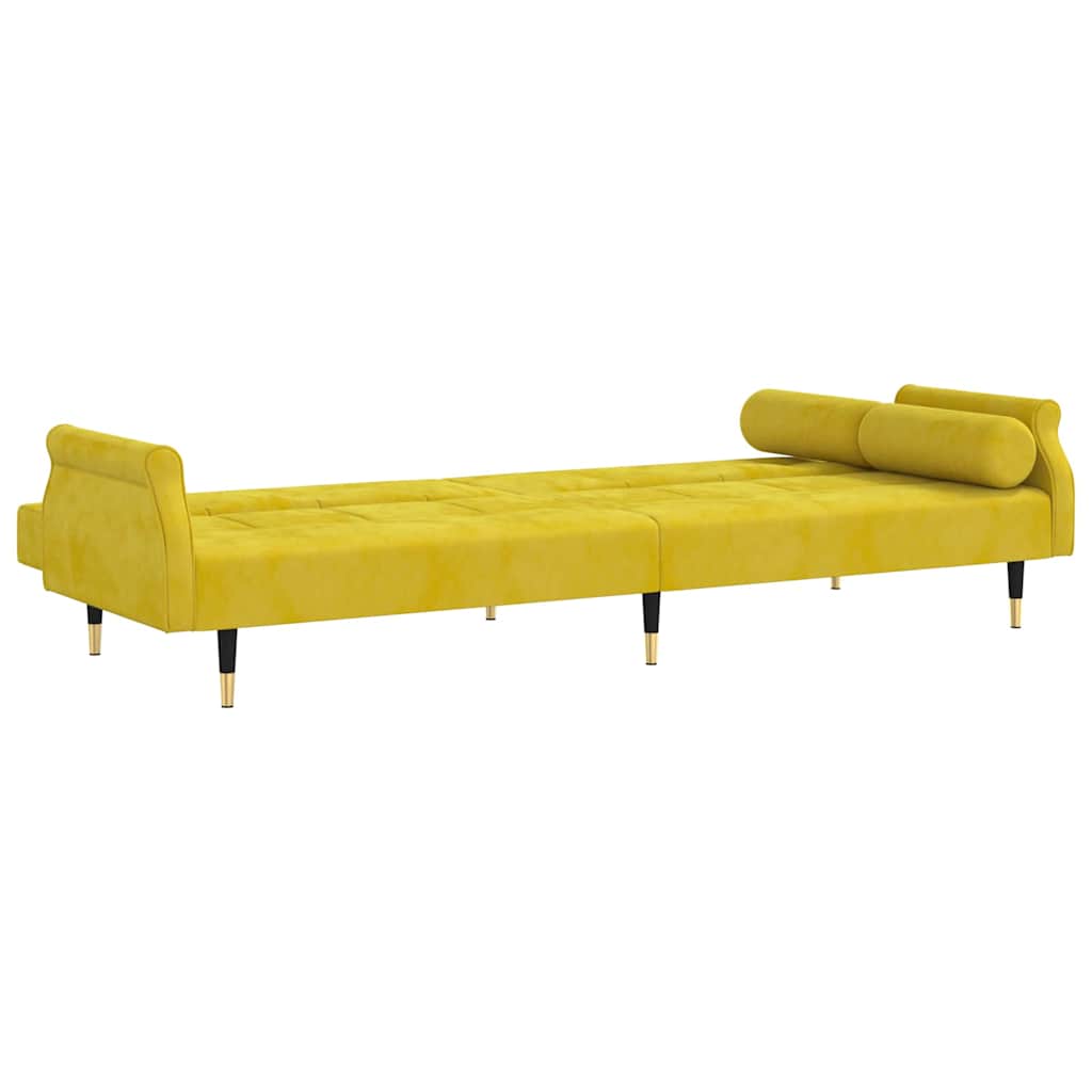 Divano Letto Con Cuscini Giallo In Velluto - Image 4
