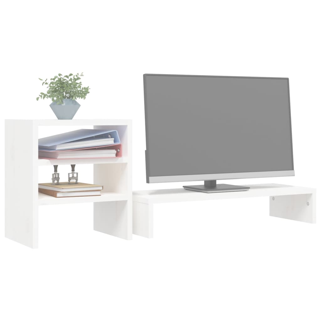 Supporto Per Monitor Bianco 81x20x30 Cm Legno Massello Di Pino