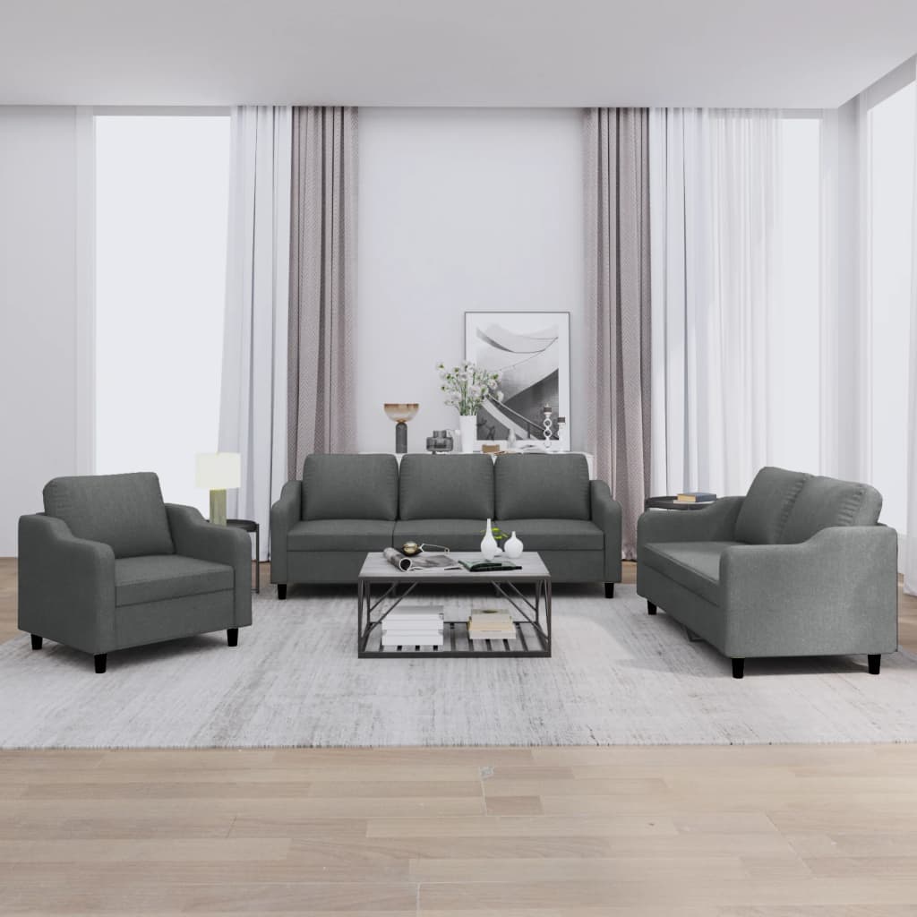 Set Di Divani 3 Pz Con Cuscini Grigio Scuro In Tessuto - Image 2