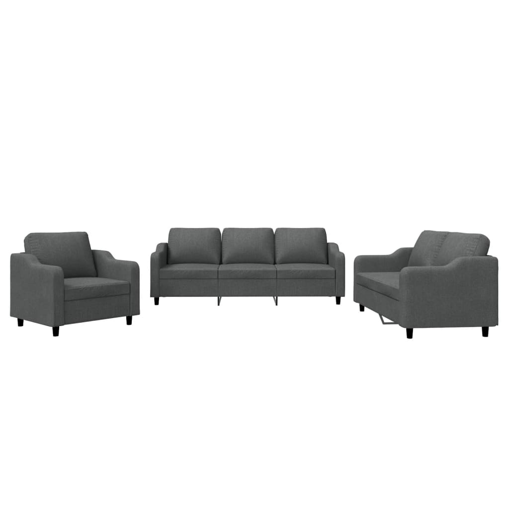 Set Di Divani 3 Pz Con Cuscini Grigio Scuro In Tessuto - Image 6