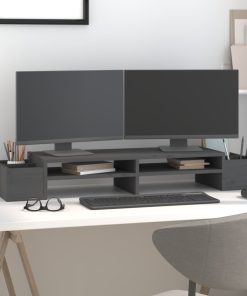 Supporto Per Monitor Grigio100x27,5x15cm Legno Massello Di Pino