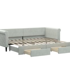 Divano Letto Estraibile Cassetti Grigio Chiaro 80x200cm Velluto