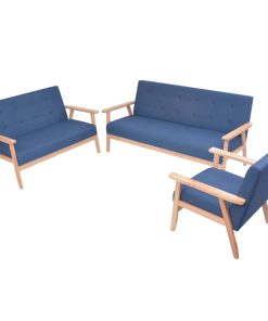 Set Di Divani 3 Pz In Tessuto Blu